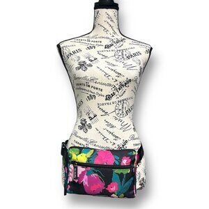 Vera Bradley Belt Bag Fanny Pack Floral Black Pink Nylon Adjustable Waist Travel